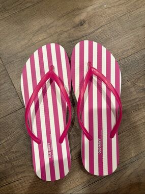 Old Navy Hot Pink & White Striped Flip Flops